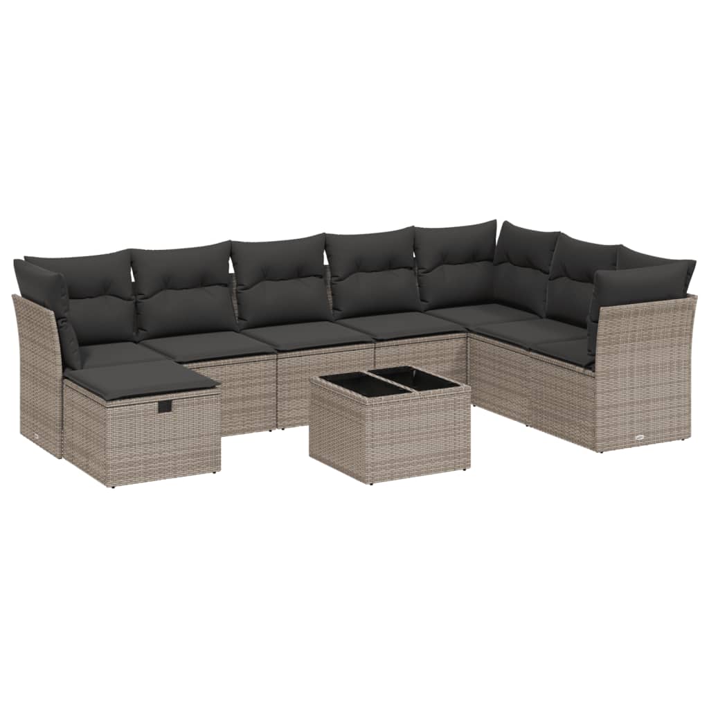 Set Divano da Giardino 9 pz con Cuscini Grigio in Polyrattan 3263286