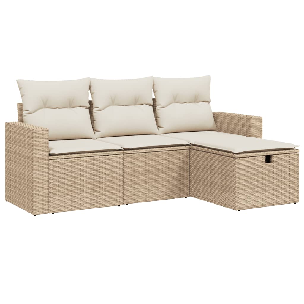 Set Divano da Giardino 4 pz con Cuscini-Sofa da Giardino-Divanetto da esterno Beige in Polyrattan 349322
