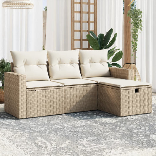 Set Divano da Giardino 4 pz con Cuscini-Sofa da Giardino-Divanetto da esterno Beige in Polyrattan 349322