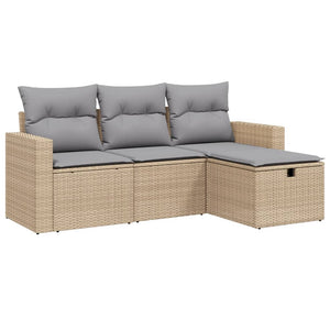 Set Divano da Giardino 4 pz con Cuscini-Sofa da Giardino-Divanetto da esterno Beige Misto Polyrattan 304116
