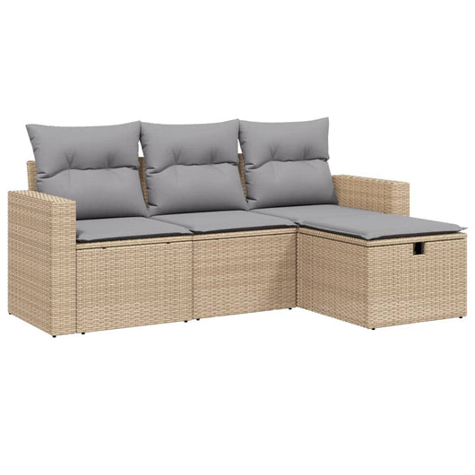 Set Divano da Giardino 4 pz con Cuscini-Sofa da Giardino-Divanetto da esterno Beige Misto Polyrattan 304116