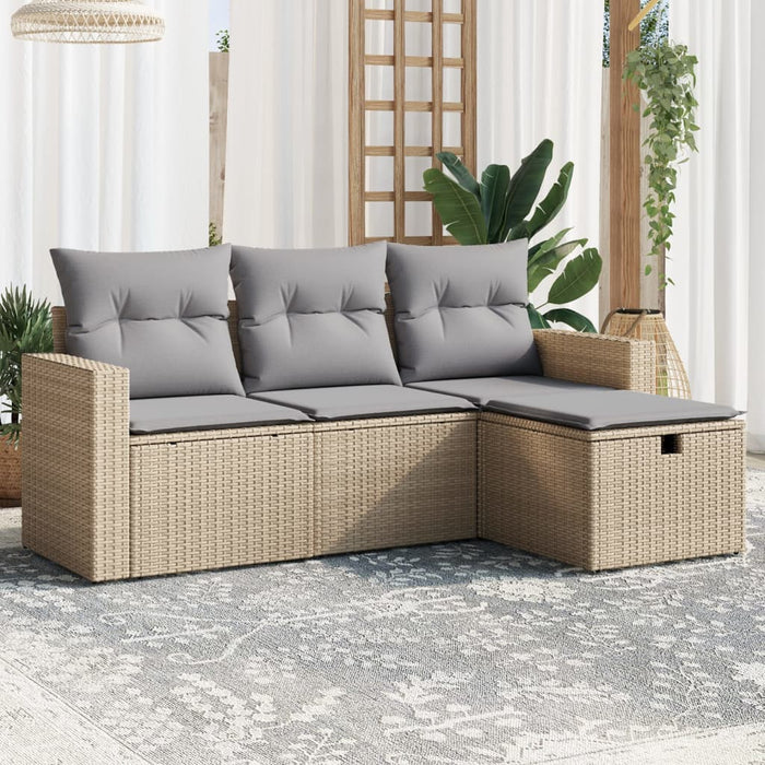 Set Divano da Giardino 4 pz con Cuscini Beige Misto Polyrattancod mxl 114509