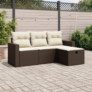 Set Divano da Giardino 4 pz con Cuscini-Sofa da Giardino-Divanetto da esterno Marrone in Polyrattan 924984