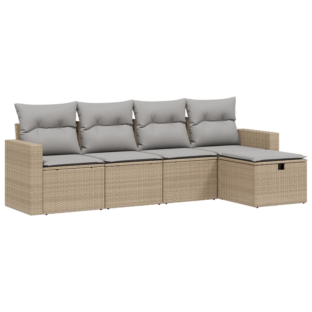 Set Divano da Giardino 5 pz con Cuscini-Sofa da Giardino-Divanetto da esterno Beige Misto Polyrattan 762582