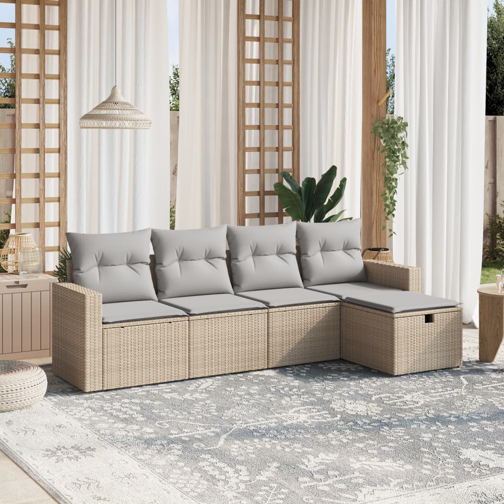 Set Divano da Giardino 5 pz con Cuscini Beige Misto Polyrattancod mxl 91788