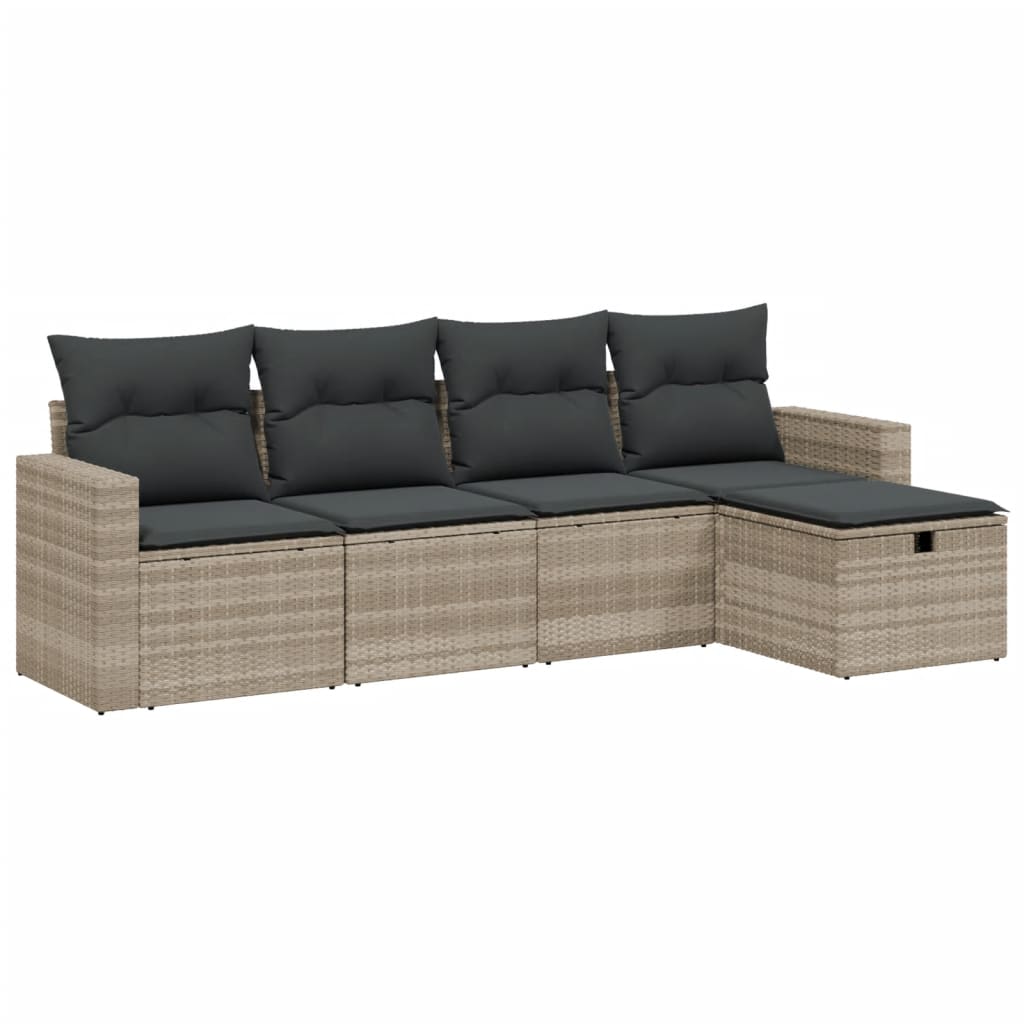 Set Divano da Giardino 5pz con Cuscini Grigio Chiaro Polyrattan 3263468