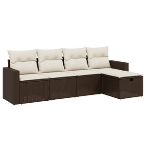 Set Divano da Giardino 5 pz con Cuscini-Sofa da Giardino-Divanetto da esterno Marrone in Polyrattan 810935