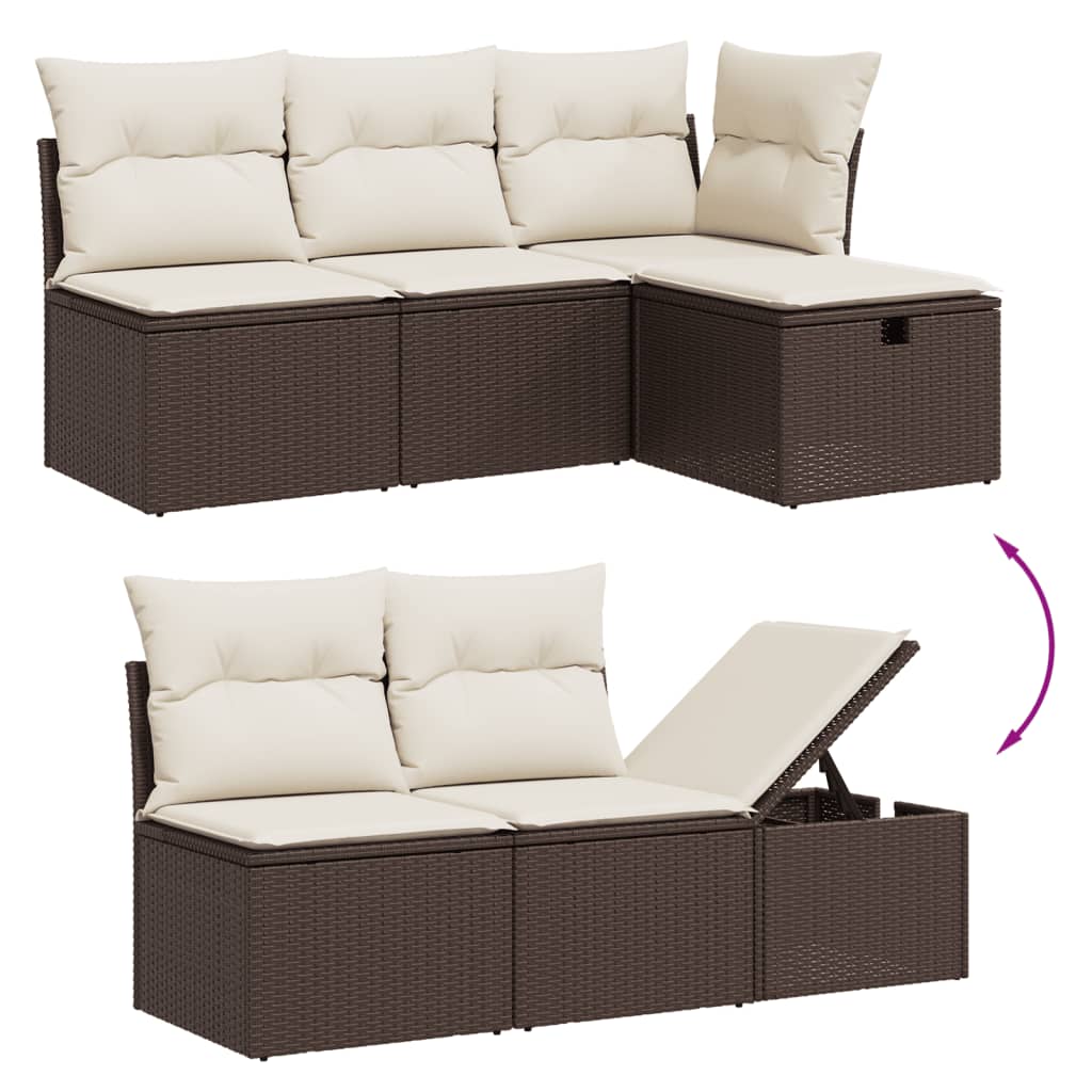 Set Divano da Giardino 5 pz con Cuscini-Sofa da Giardino-Divanetto da esterno Marrone in Polyrattan 810935