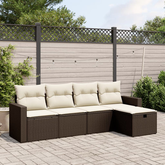 Set Divano da Giardino 5 pz con Cuscini-Sofa da Giardino-Divanetto da esterno Marrone in Polyrattan 810935