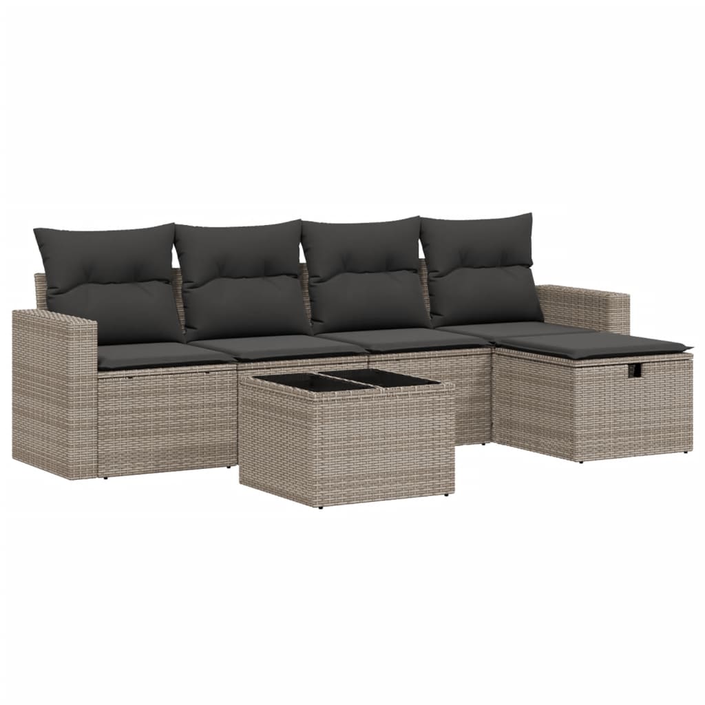 Set Divano da Giardino 6 pz con Cuscini Grigio in Polyrattan