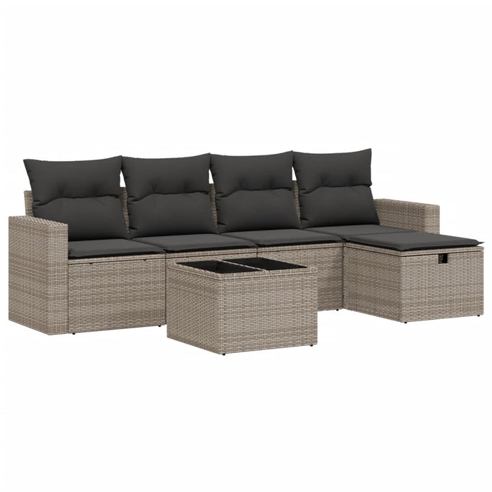 Set Divano da Giardino 6 pz con Cuscini Grigio in Polyrattan