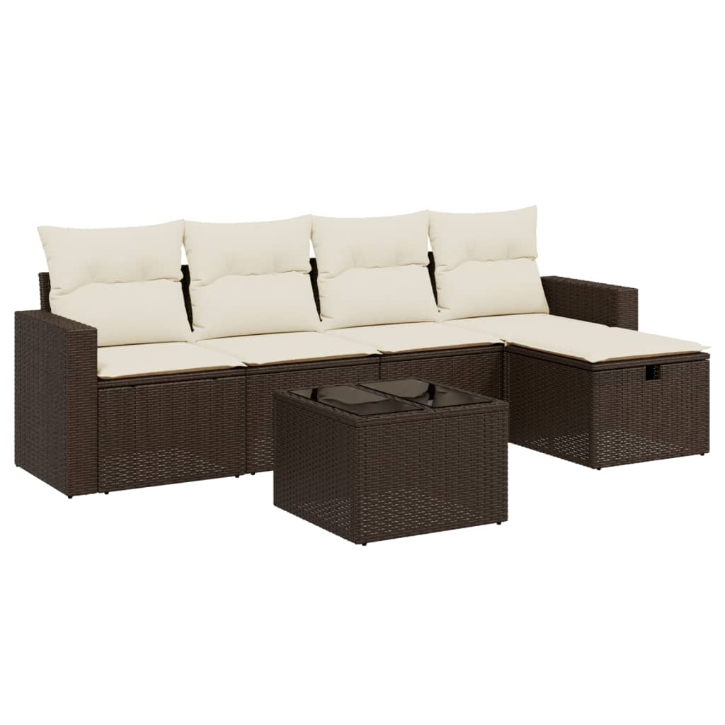 Set Divano da Giardino 6 pz con Cuscini-Sofa da Giardino-Divanetto da esterno Marrone in Polyrattan 179724