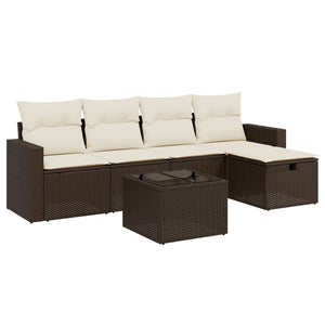 Set Divano da Giardino 6 pz con Cuscini-Sofa da Giardino-Divanetto da esterno Marrone in Polyrattan 179724