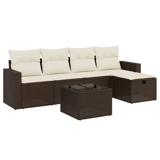 Set Divano da Giardino 6 pz con Cuscini-Sofa da Giardino-Divanetto da esterno Marrone in Polyrattan 179724