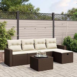 Set Divano da Giardino 6 pz con Cuscini-Sofa da Giardino-Divanetto da esterno Marrone in Polyrattan 179724