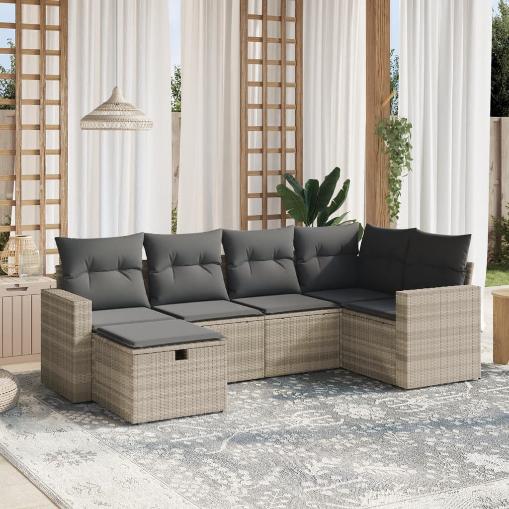 Set Divano da Giardino 6pz con Cuscini Grigio Chiaro Polyrattan