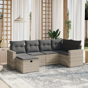 Set Divano da Giardino 6pz con Cuscini Grigio Chiaro Polyrattan