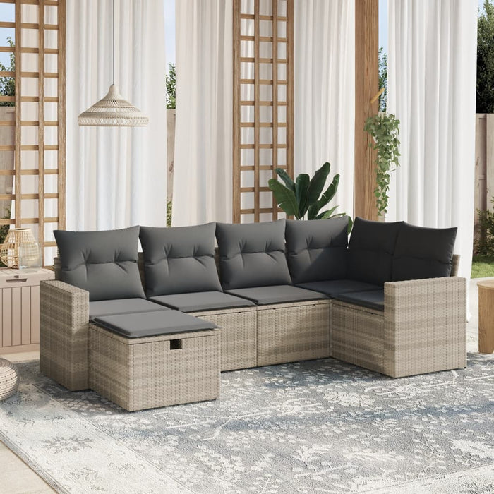 Set Divano da Giardino 6pz con Cuscini Grigio Chiaro Polyrattan