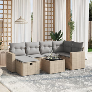 Set Divano da Giardino 7 pz con Cuscini Beige Misto Polyrattan