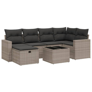 Set Divani da Giardino 7 pz con Cuscini Grigio in Polyrattan