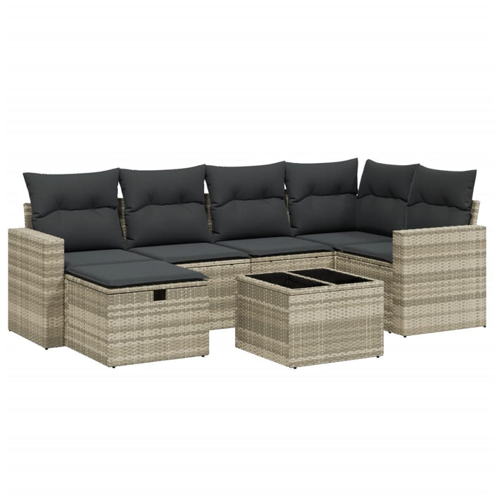 Set Divani da Giardino 7pz con Cuscini Grigio Chiaro Polyrattan 3263498