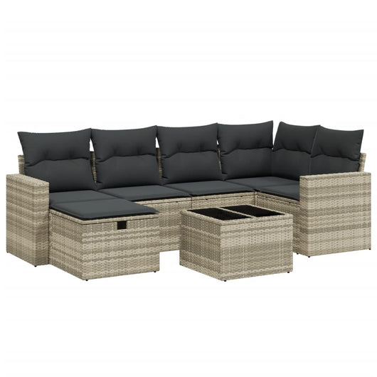 Set Divani da Giardino 7pz con Cuscini Grigio Chiaro Polyrattan