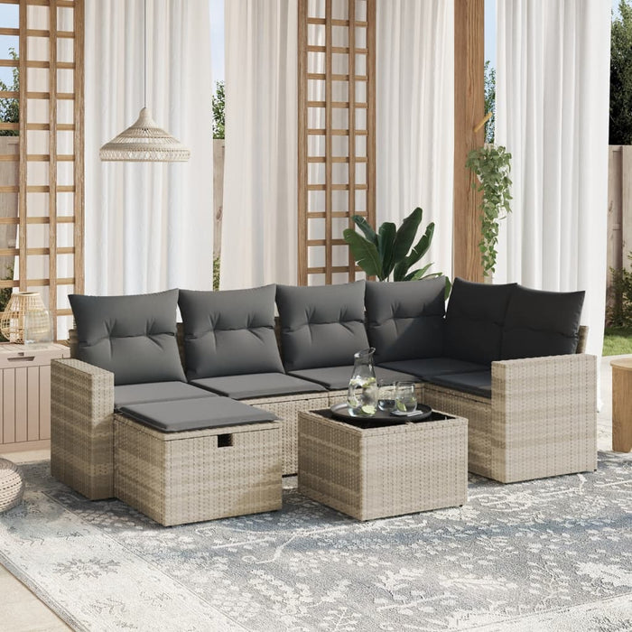 Set Divani da Giardino 7pz con Cuscini Grigio Chiaro Polyrattan