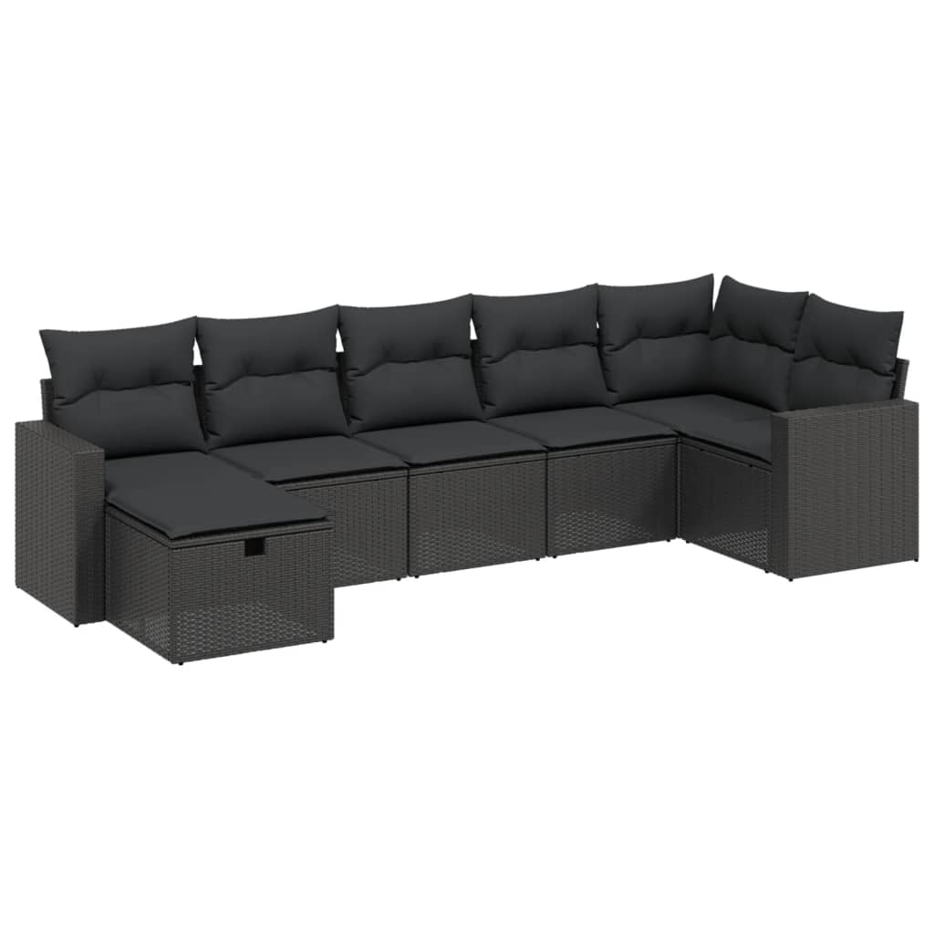 Set Divani da Giardino con Cuscini 7pz Nero Polyrattancod mxl 91793
