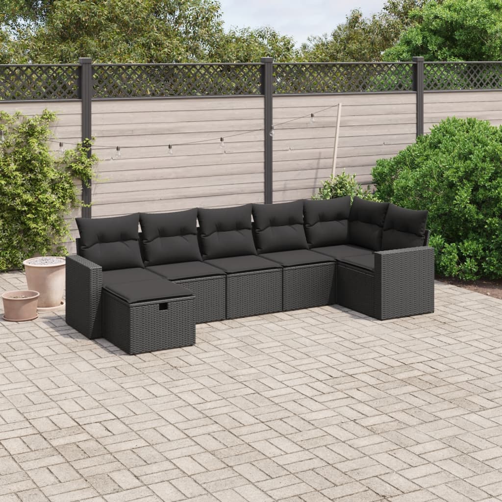 Set Divani da Giardino con Cuscini 7pz Nero Polyrattan 3263501