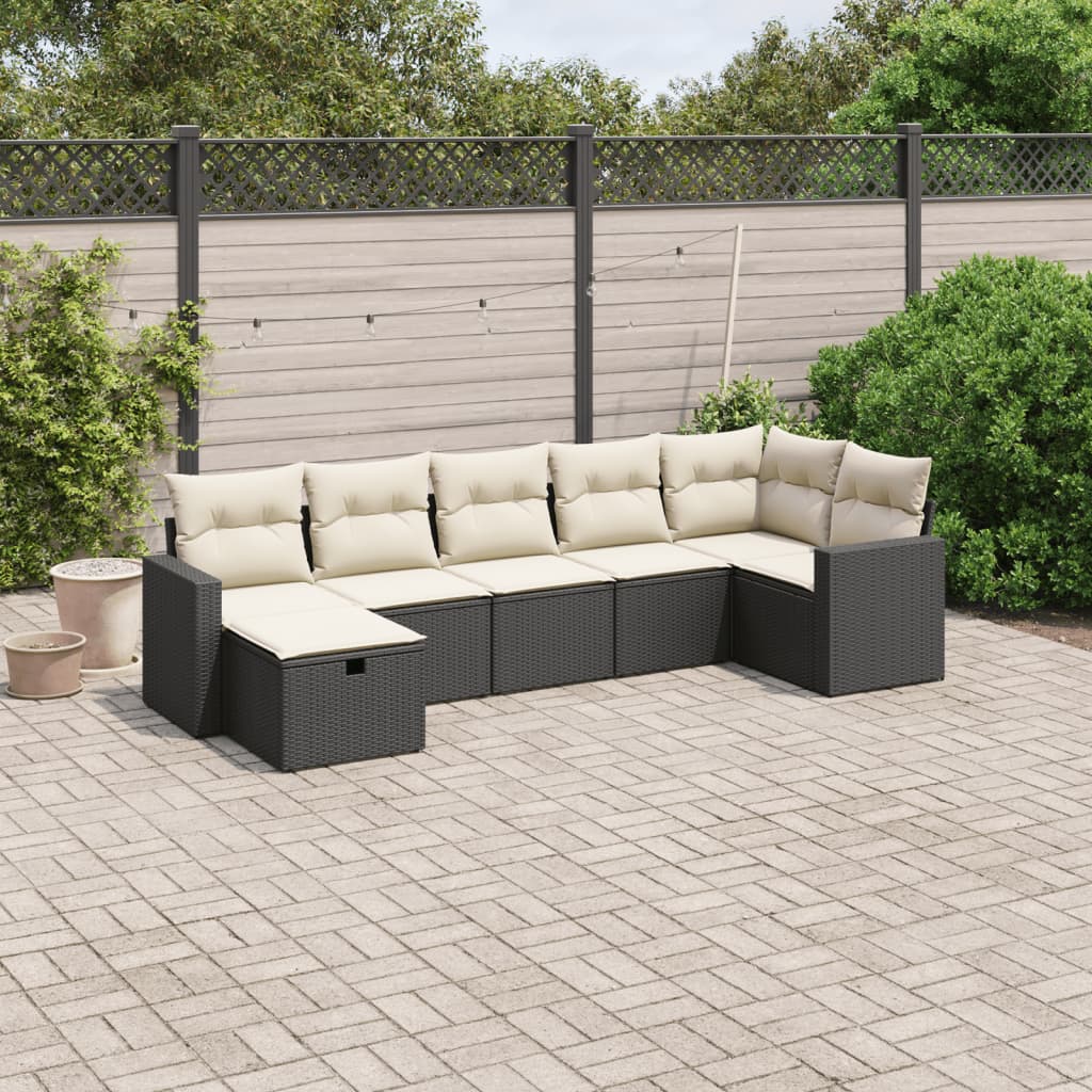 Set Divani da Giardino con Cuscini 7pz Nero Polyrattancod mxl 113694