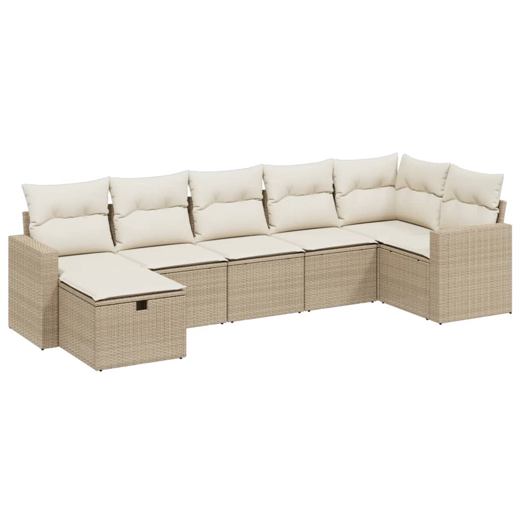 Set Divani da Giardino 7 pz con Cuscini Beige in Polyrattan