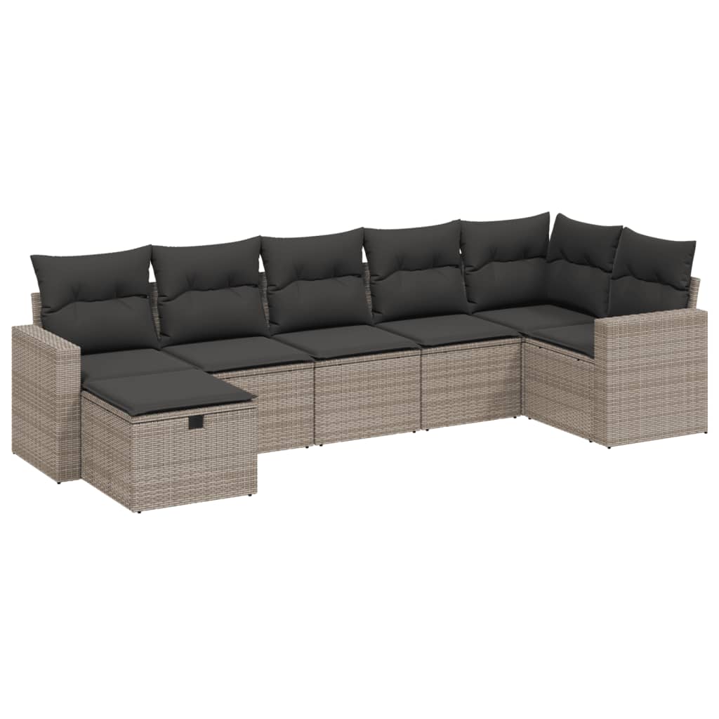 Set Divani da Giardino 7 pz con Cuscini Grigio in Polyrattan
