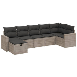 Set Divani da Giardino 7 pz con Cuscini Grigio in Polyrattan