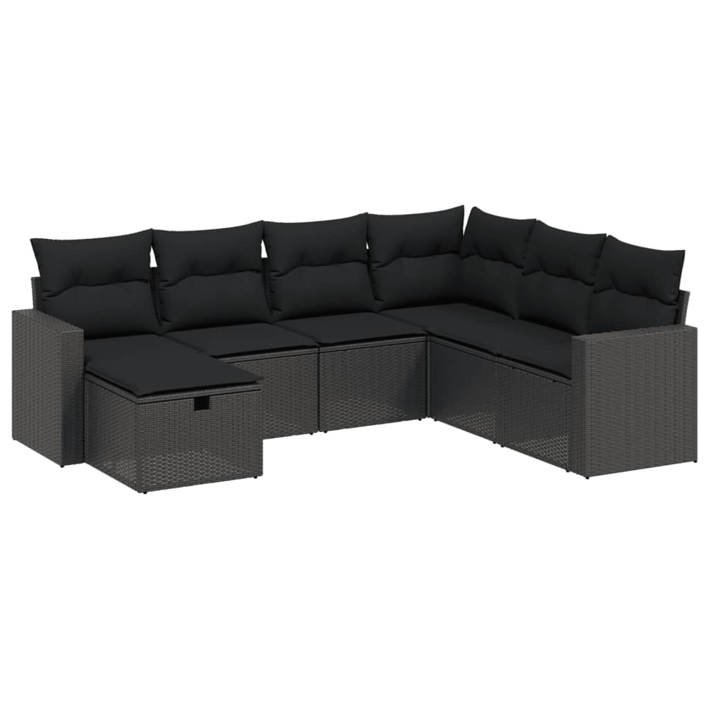 Set Divani da Giardino con Cuscini 7pz Nero Polyrattancod mxl 113695