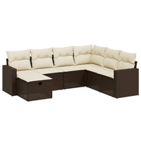 Set Divani da Giardino 7 pz con Cuscini Marrone in Polyrattan