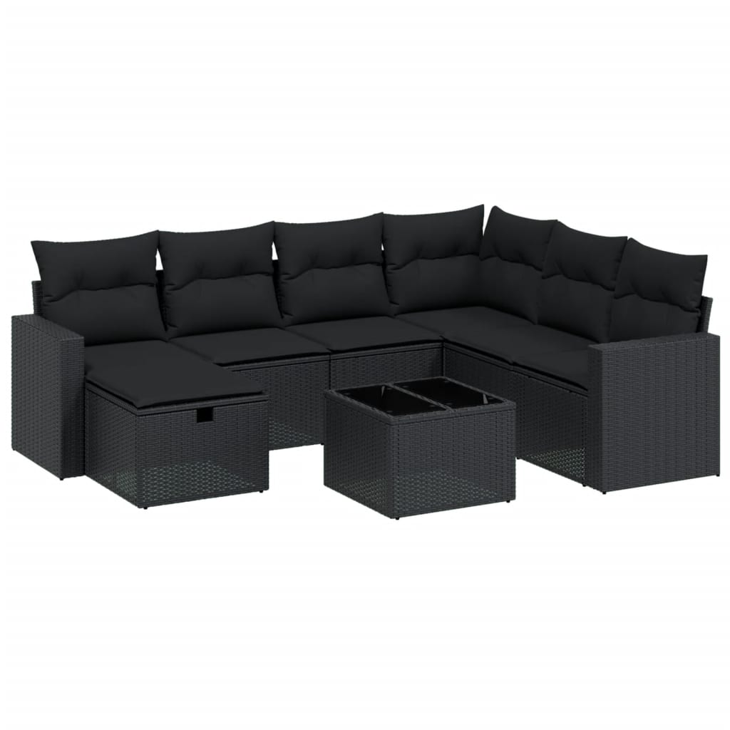 Set Divani da Giardino con Cuscini 8 pz Nero in Polyrattan
