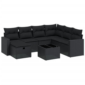Set Divani da Giardino con Cuscini 8 pz Nero in Polyrattan