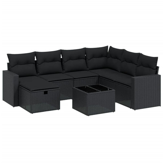 Set Divani da Giardino con Cuscini 8 pz Nero in Polyrattan