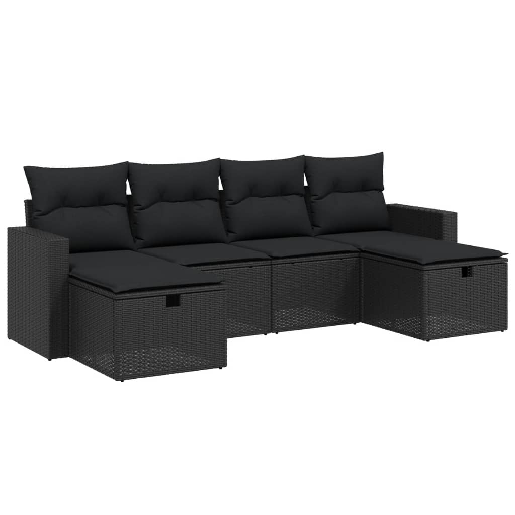 Set Divano da Giardino 6 pz con Cuscini Nero in Polyrattancod mxl 89691
