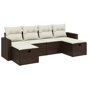 Set Divano da Giardino 6 pz con Cuscini-Sofa da Giardino-Divanetto da esterno Marrone in Polyrattan 881338