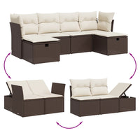 Set Divano da Giardino 6 pz con Cuscini-Sofa da Giardino-Divanetto da esterno Marrone in Polyrattan 881338