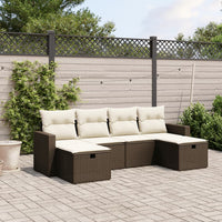 Set Divano da Giardino 6 pz con Cuscini-Sofa da Giardino-Divanetto da esterno Marrone in Polyrattan 881338