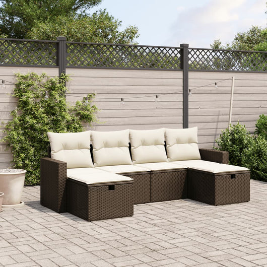 Set Divano da Giardino 6 pz con Cuscini-Sofa da Giardino-Divanetto da esterno Marrone in Polyrattan 881338