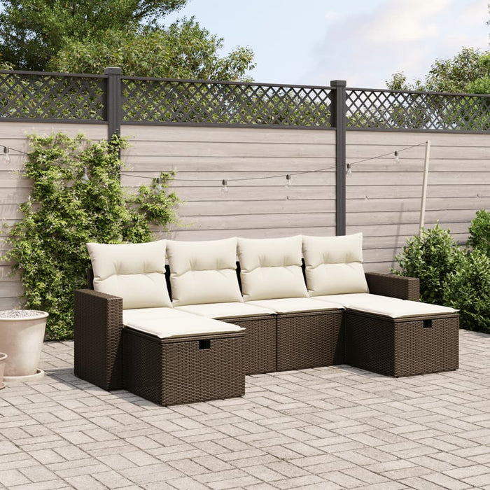 Set Divano da Giardino 6 pz con Cuscini-Sofa da Giardino-Divanetto da esterno Marrone in Polyrattan 881338