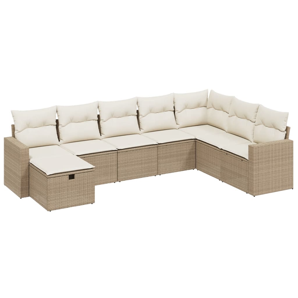 Set Divano da Giardino 8 pz con Cuscini Beige in Polyrattan