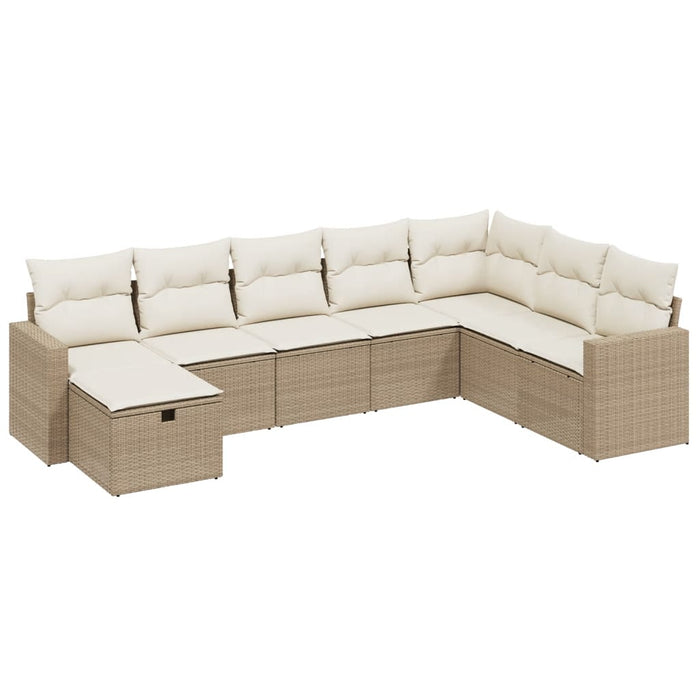 Set Divano da Giardino 8 pz con Cuscini Beige in Polyrattan