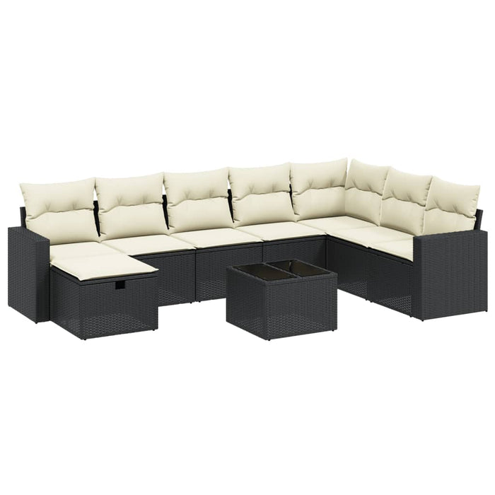 Set Divani da Giardino 9 pz con Cuscini Nero in Polyrattan 3263592