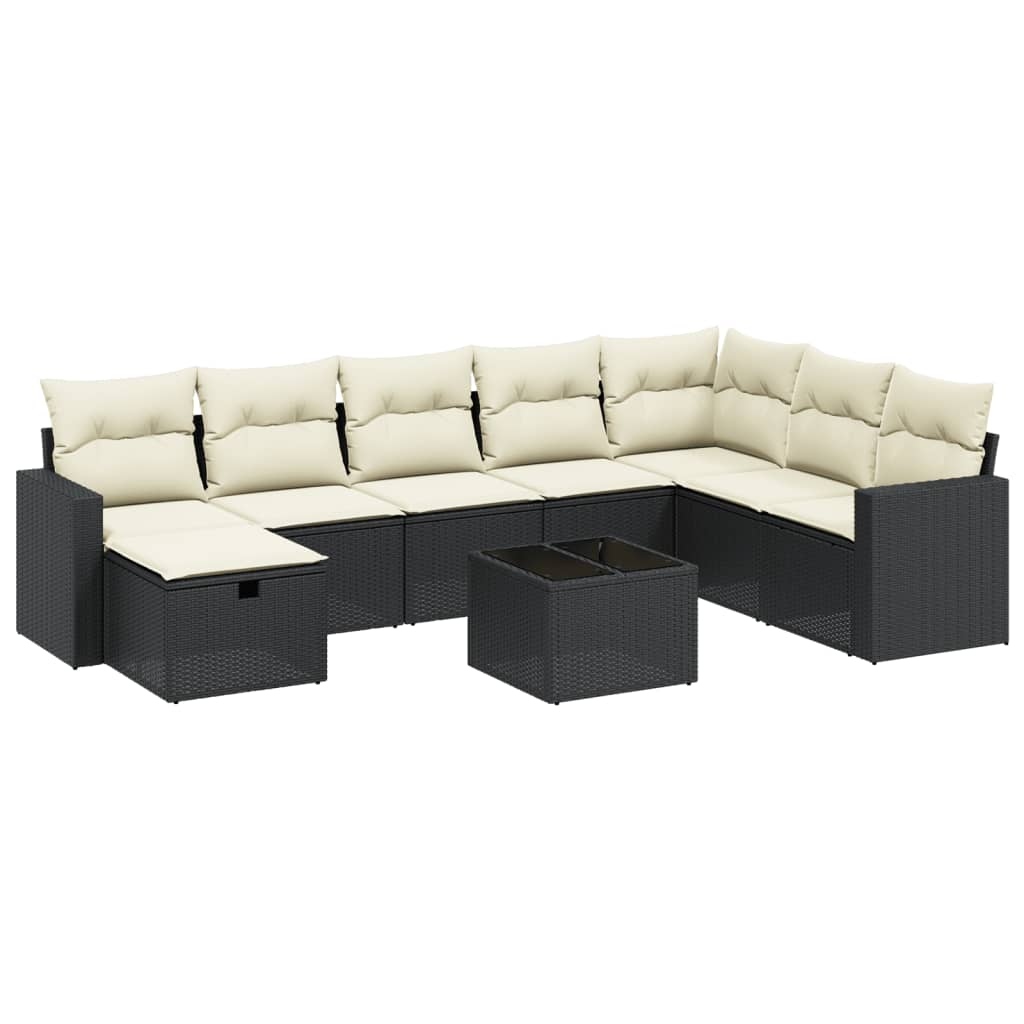 Set Divani da Giardino 9 pz con Cuscini Nero in Polyrattan