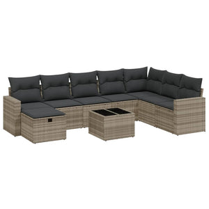 vidaXL Set Divano da Giardino 9pz con Cuscini Grigio Chiaro Polyrattan