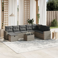 vidaXL Set Divano da Giardino 9pz con Cuscini Grigio Chiaro Polyrattan